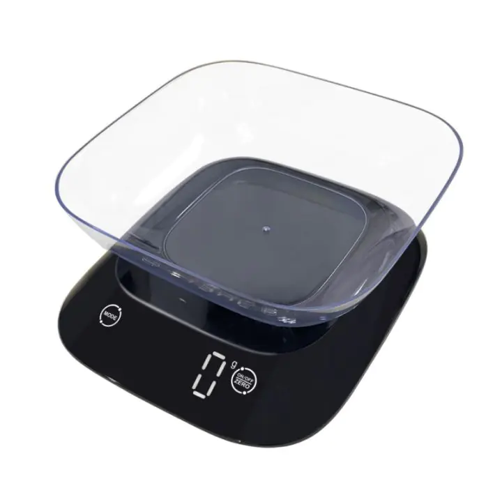 Кухненска везна Rosberg Premium RP51651J, 5 кг, g/lb/oz/ml, Купа, LED дисплей, Черен, (12864)