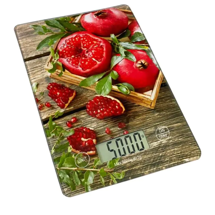Кухненска везна Rosberg Premium RP51651KD Pomegrenate, 5 кг, ТАРА, Стъклена, Нар, Многоцветен, (12869)
