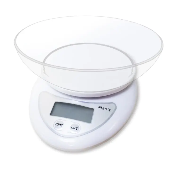 Кухненска везна с купа Rosberg Premium R51651HT, 5 кг, Купа, LCD дисплей, ТАРА, Бял, (12917)