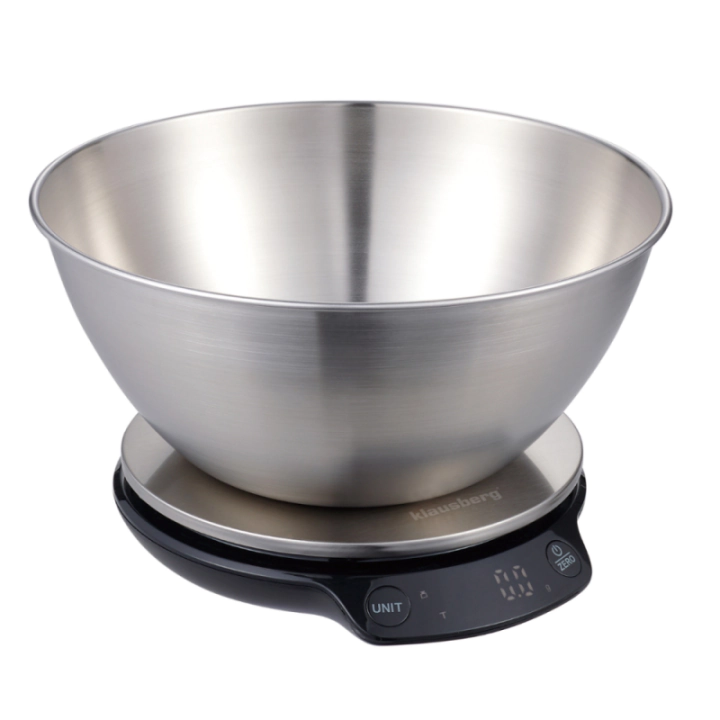 Кухненска везна с купа Klausberg KB 7939, 5 Kg, Bluetooth, Мобилно приложение, LED, ТАРА, Течности, 4 хранителни стойности, Инокс, (35946030)
