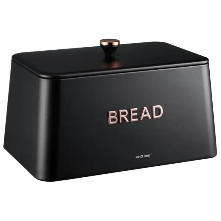 Кутия за хляб Kinghoff KH 1949, 35 см, Метално тяло, Бамбуков капак, Черен, (35945036)