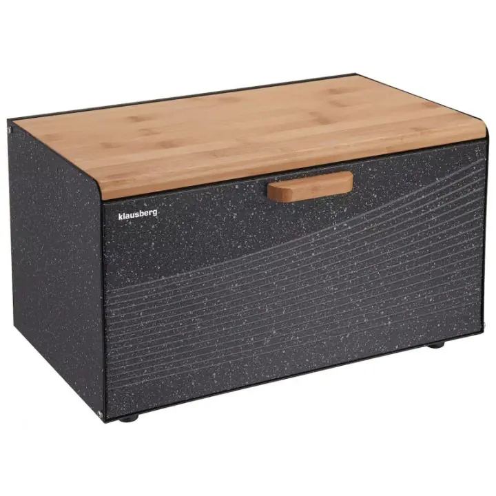 Кутия за хляб Klausberg KB 7464, 35.5 см, Стомана, Бамбук, Горен и преден капак, Черен, (35944546)
