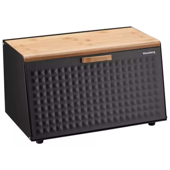 Кутия за хляб Klausberg KB 7467, 35.5 см, Стомана, Бамбук, Горен и преден капак, Черен, (35944514)