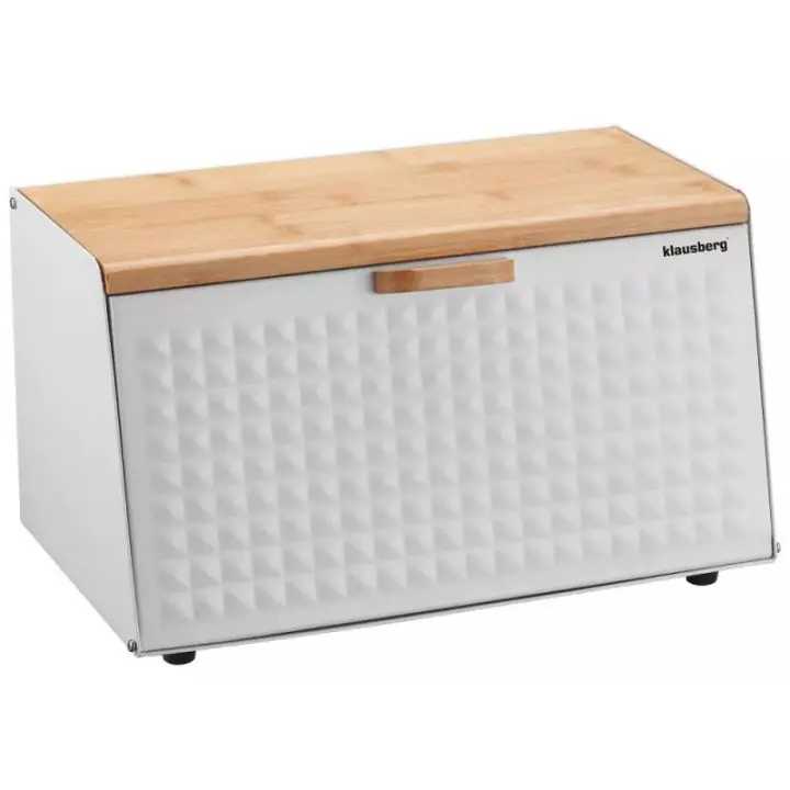 Кутия за хляб Klausberg KB 7468, 35.5 см, Стомана, Бамбук, Горен и преден капак, Бял, (35944515)