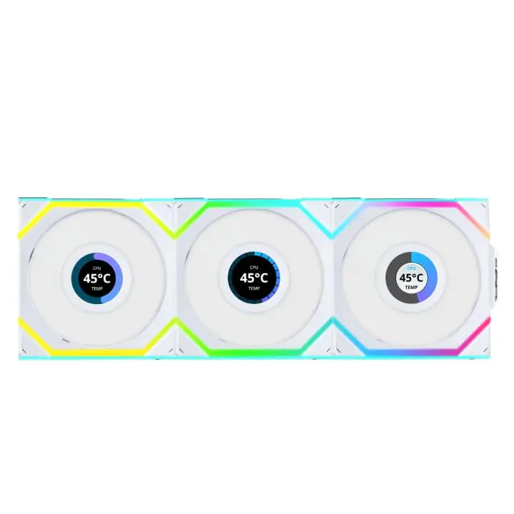 Вентилатори 3бр Lian Li UNI FAN SL Wireless LCD Reverse Blade ARGB PWM - 120 mm Бели, (35939411)