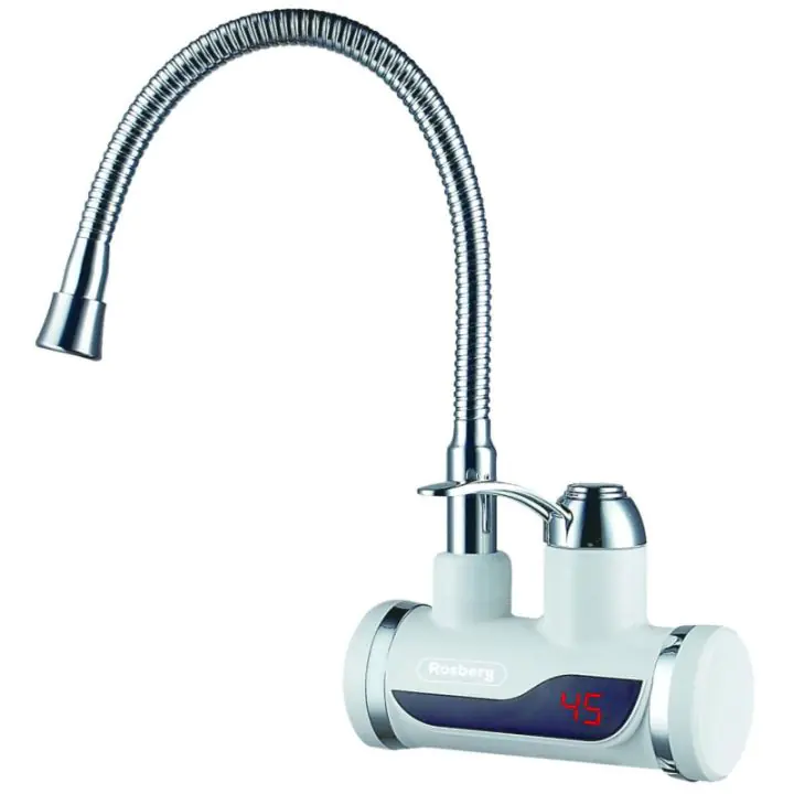 Нагревател за вода с гъвкав чучур Rosberg R57100C, С дисплей, До 60C, За стена, Бял, (555R57100C)