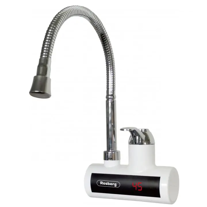 Нагревател за вода с гъвкав чучур Rosberg R57100BF, 3600W, С дисплей, До 60C, За стена, Бял, (35932245)