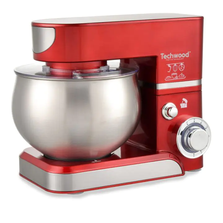 Планетарен миксер Techwood TRO-1065, 1000W, 5 литра, 6 скорости, Пулс, Защита от претоварване, Червен/Инокс, (35944547)