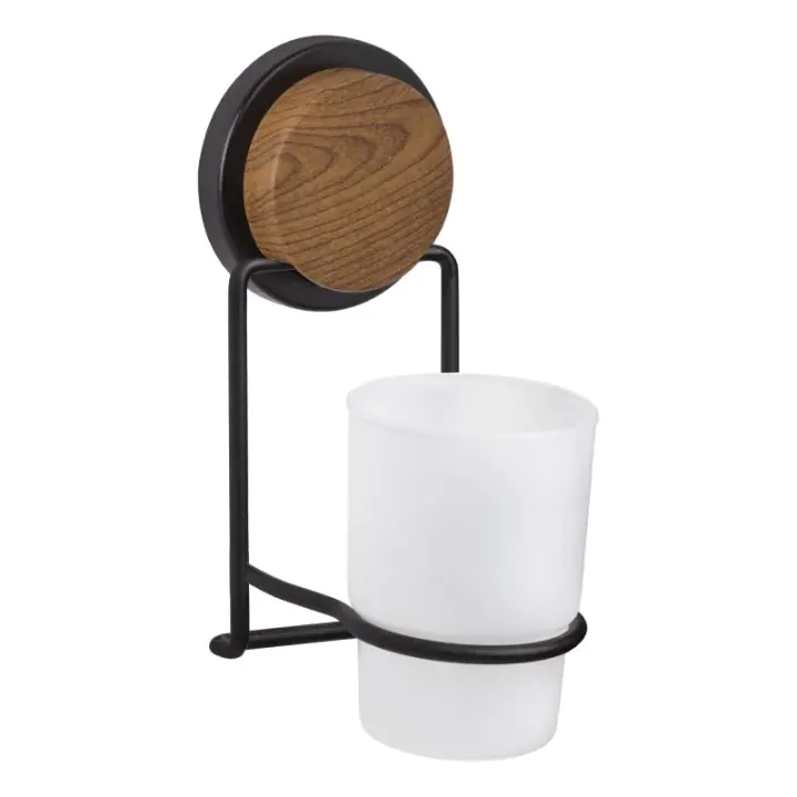 Поставка за четка за зъби с чаша Metalife MGS-711W, 7х12х17.5 см, Черен/Дървесен, (20710)