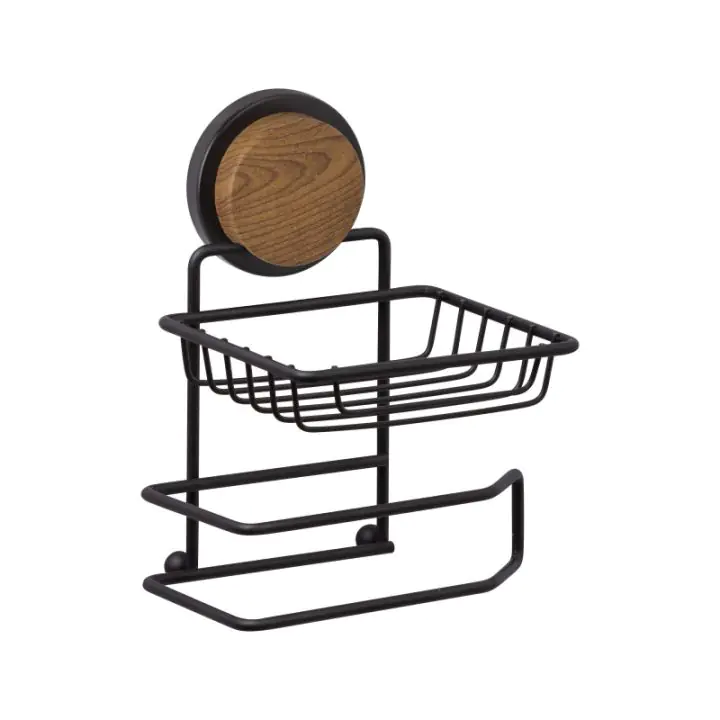 Поставка за тоалетна хартия с две отделения Metalife MGS-714W, 28x8х14 см, Черен/Дървесен, (20712)