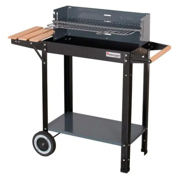 Правоъгълно барбекю на дървени въглища MasterGrill MG909, 53х27 см, Дръжка за пренасяне, 2 рафта, 2 колела, Черен, (35948651)