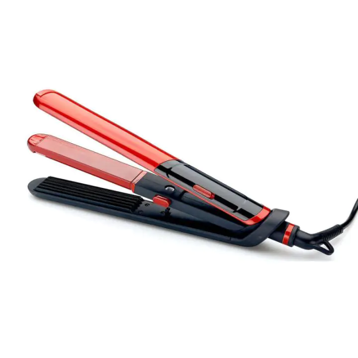Преса за коса и маша 2в1 ELITE HSC-0461, Вафлички, 360° въртящ се кабел, Керамична, Червен/черен, (12845)