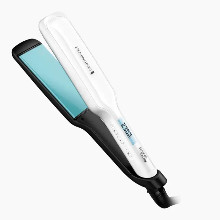Преса за коса Remington S8550 Shine Therapy, Керамично покритие с арганово масло+витамин Е, 235°C, 10 настройки, Широки плочи, Бързо загряване, Бял, (35945607)