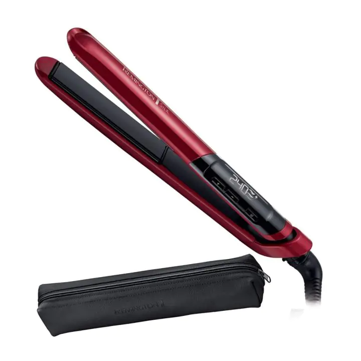 Преса за коса Remington S9600, LCD, 240 градуса, Керамично покритие, Регулируема температура, Червена, (11170)