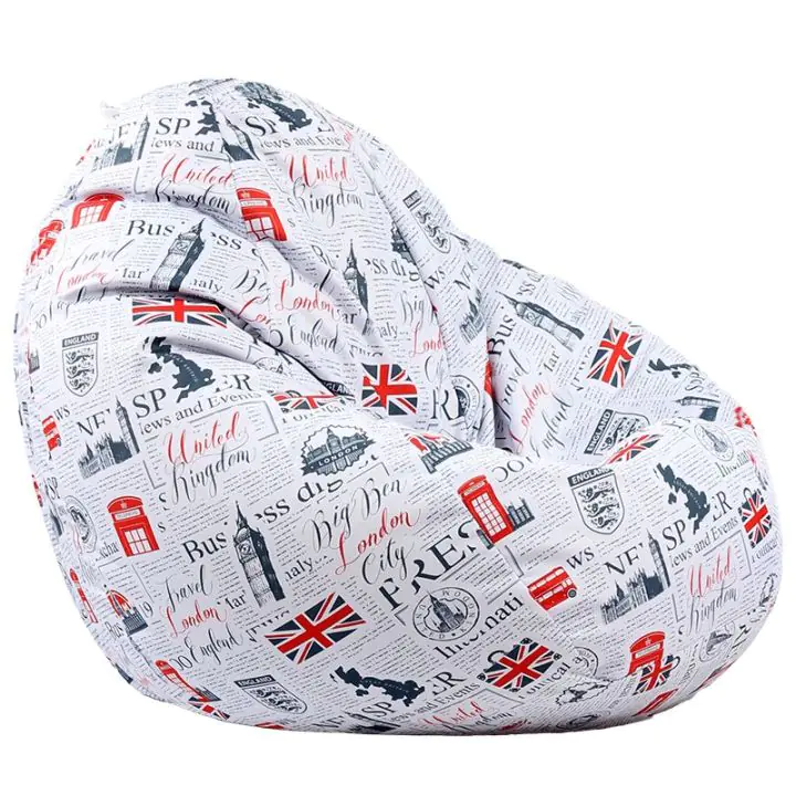 Пуф, круша, 520л., Nirvana Gigant - Good Old News, Водоустойчив, Перящ се калъф, Пълнеж от Полистиролни перли, принт, 8299