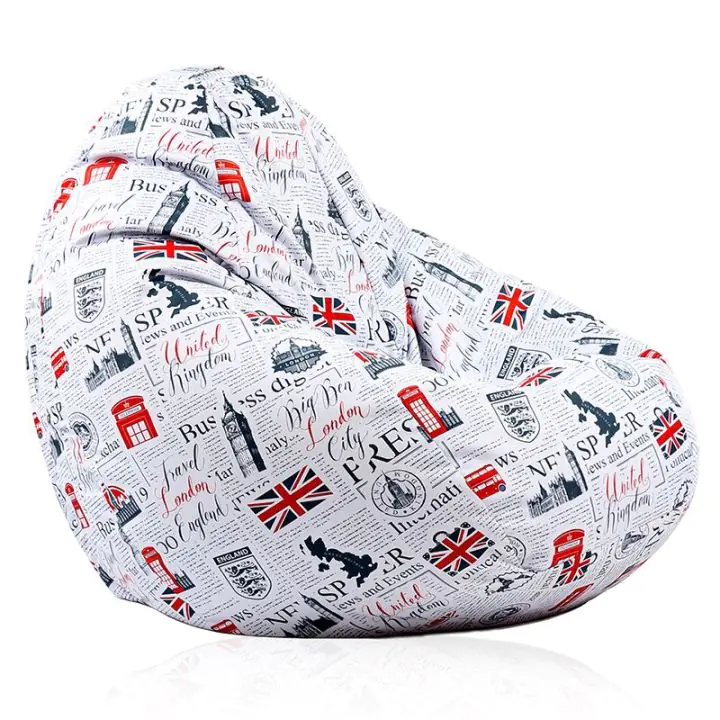 Пуф, круша, 320л., Nirvana Grande, Good Old News, Водоустойчив, Перящ се калъф, Пълнеж от Полистиролни перли, принт, 8314