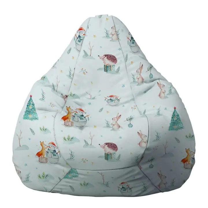 Пуф, круша, 220л., Nirvana Hobbit, Winter Wonderland, Водоустойчив, Перящ се калъф, Пълнеж от Полистиролни перли, принт, (11158)