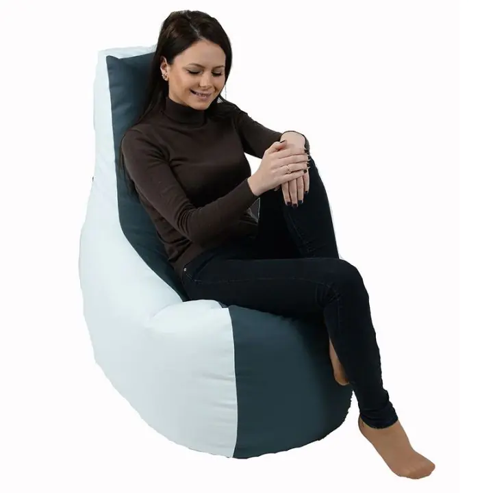 Пуф, стол, 230л., Sunlounger Evo - Grey & White, PU кожа, Пълнеж от полистиролни перли