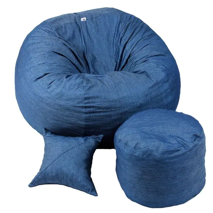 Комплект, Барбарон с табуретка за крака и декоративна възглавница 900л., King Size XL - Denim, Перящ се калъф, Трансформира се в легло, Пълнеж с микс от мемори пяна и дунапрен, Гама Premium, 8213