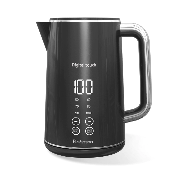 Нагревателна кана Rohnson R-7600 Digital Touch, 2200W, Цифров дисплей, Черен, (16867)