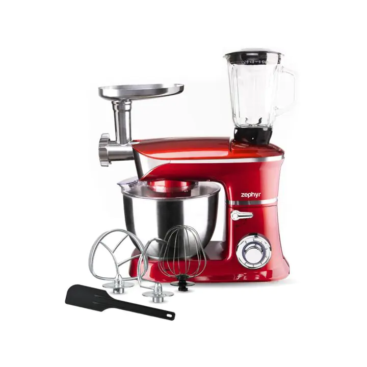 Кухненски робот 3в1 ZEPHYR ZP 1115 QBM, 1900W, 6.5 литра, Блендер, Миксер, Месомелачка, Червен, (18485)