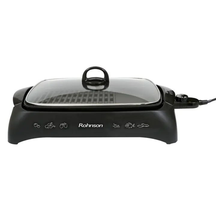 Скара с капак Rohnson R-250, 2200W, Плочи 40x30 см, Черен, (16509)