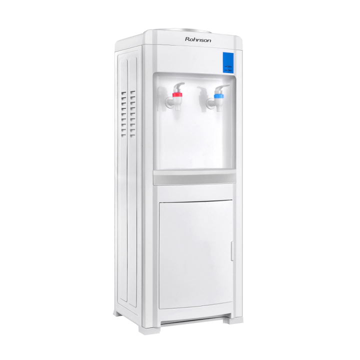 Електронен диспенсър за вода Rohnson R-9706, 420W/75W, 15/90℃, Охлаждане 0,5L/h, Затопляне 5L/h, Шкафче 14л., Бял, (16725)