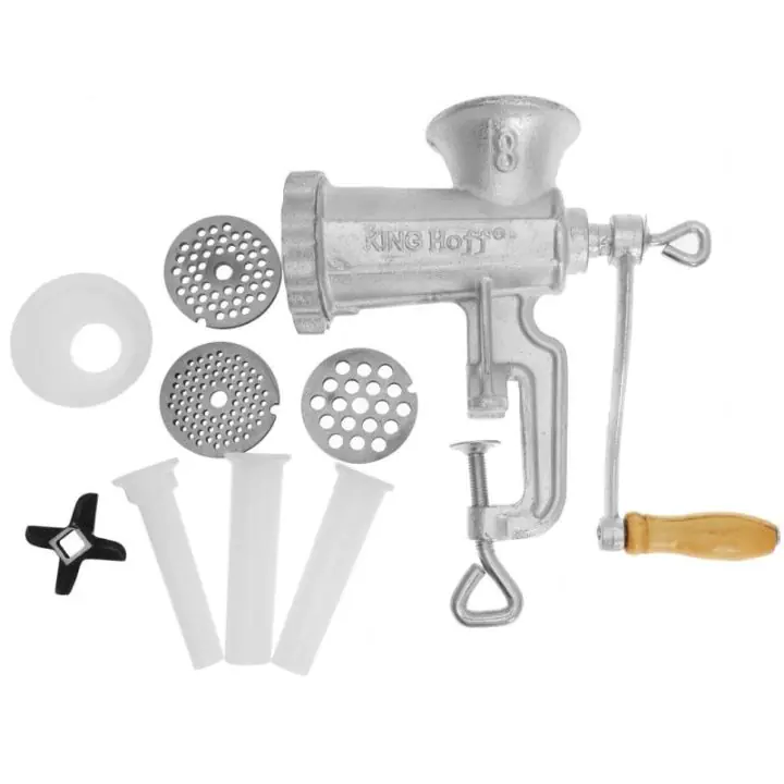 Ръчна месомелачка Kinghoff KH 1427, Размер 8, Лят чугун, 6 приставки, Сив, (35946006)