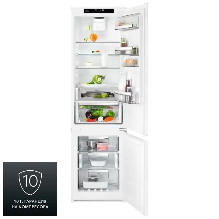 Хладилник с фризер за вграждане AEG SCB819E8TS, Инверторен мотор, 274 L, NoFrost, Бял, (21896)