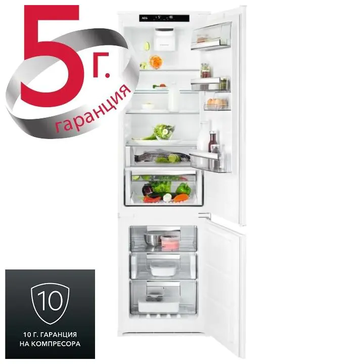 Хладилник с фризер за вграждане AEG SCB819E8TS, Инверторен мотор, 274 L, NoFrost, Бял, (21896)