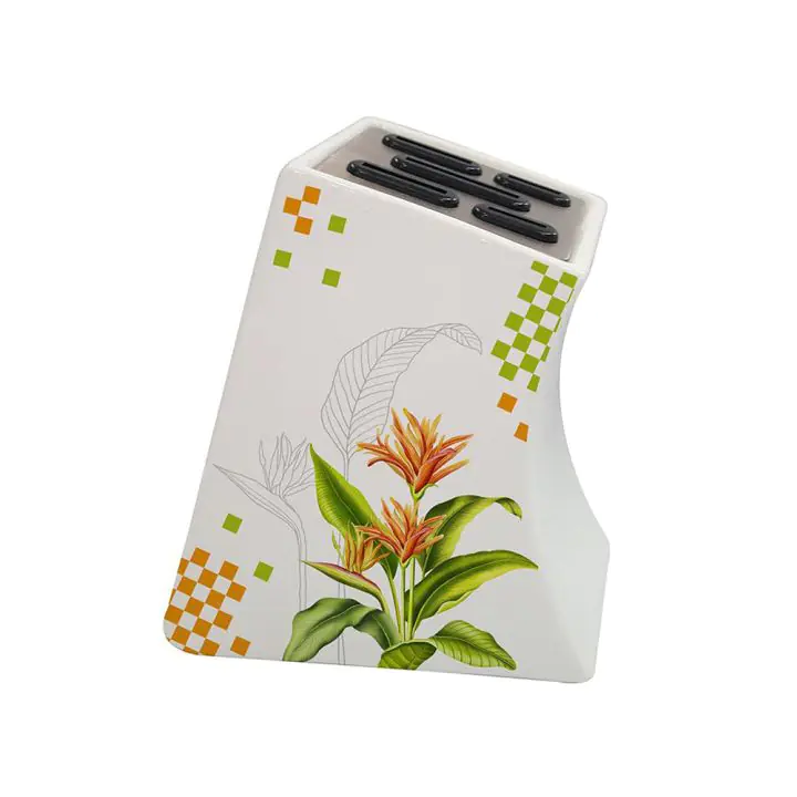 Поставка за 5 ножа ZEPHYR ZP 1645 C, Керамичен корпус, 7/12/20 см. острие, Бял с декорация, (18558)