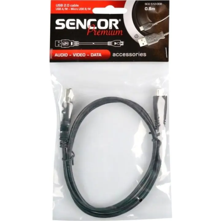 Кабел Sencor SCO 512-008 USB A/M-Micro B 0.8m, (35931227)