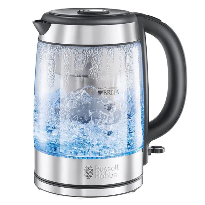 Стъклена електрическа кана с филтър Russell Hobbs Clarity 20760-57, 2200W, 1L, Осветена, Скрит нагревател, SCHOTT DURAN, Филтър BRITA, Инокс, (35922505)