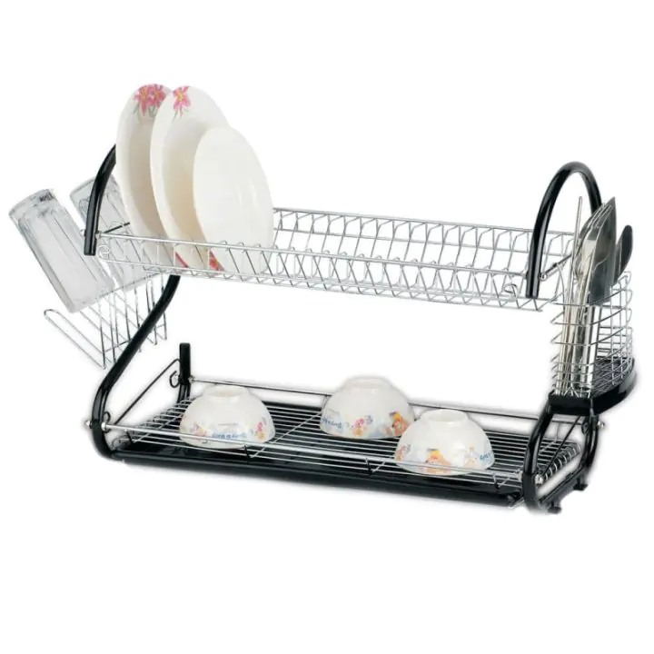 Сушилник за съдове Rosberg R53000A, 2 нива, 55х25х38 см, Черен, (55553000AB)