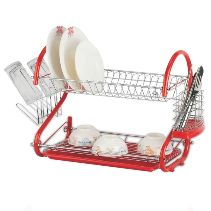 Сушилник за съдове Rosberg R53000A, 2 нива, 55х25х38 см, Червен, (55553000AR)