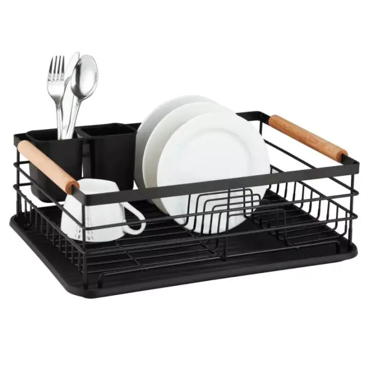Сушилник за съдове Kinghoff KH 1728, Поставки за прибори, Дървени дръжки, Черен, (12958)