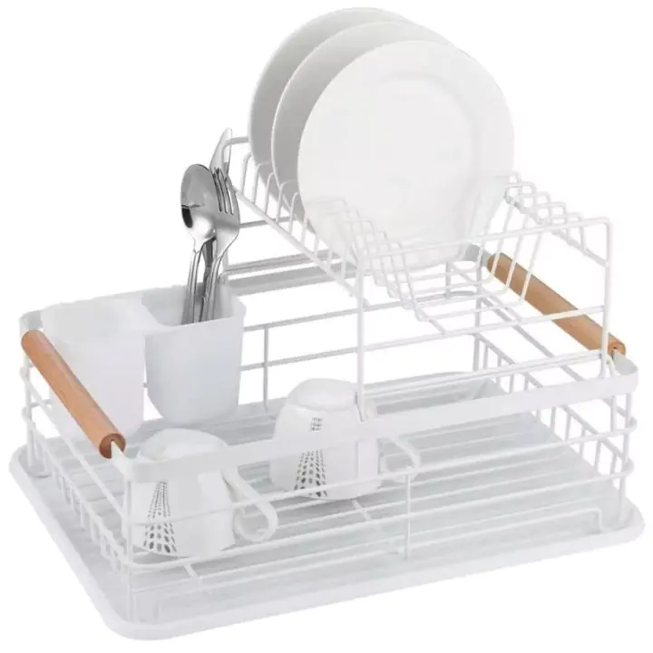 Сушилник за съдове на две нива Kinghoff KH 1798, Поставки за прибори, Дървени дръжки, Бял, (19206)