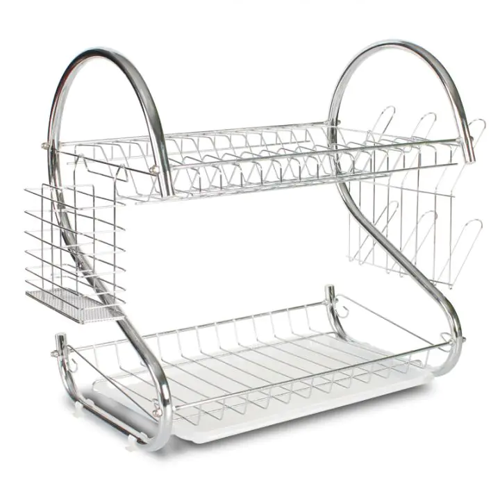 Сушилник за съдове Rosberg R53000H, 2 нива, Поставки за прибори и чаши, Хром, (13205)