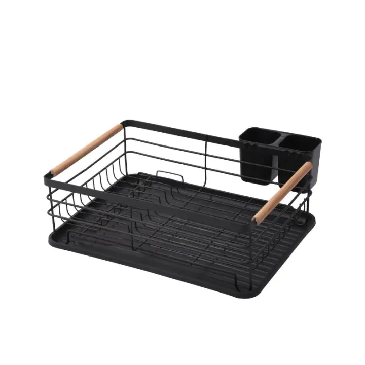 Сушилник за съдове Rosberg R53000N, Подвижна тава, Дървени дръжки, Черен, (35922554)