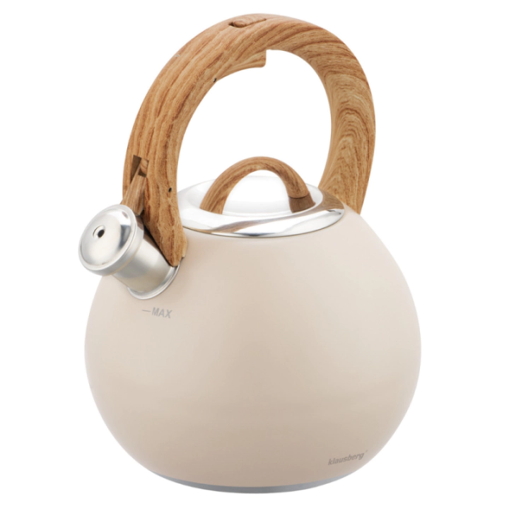 Свирещ чайник Klausberg KB 7956, 3l, Термоизолирана дръжка, Многослойно дъно, Индукция, Бежов, (35946039)