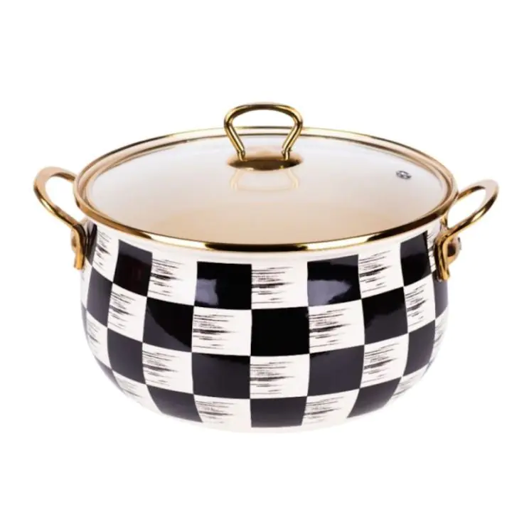 Тенджера Goldmann GM 8017-24BBL, 6.2L, 24x15см, Емайлирана, Индукция и фурна, Бял/черен каре, (22236)