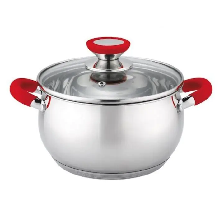 Тенджера Oliver Voltz OV51210N26, 26см, 7.7 л, Индукция, Силиконови дръжки, Инокс/червен, (17759)