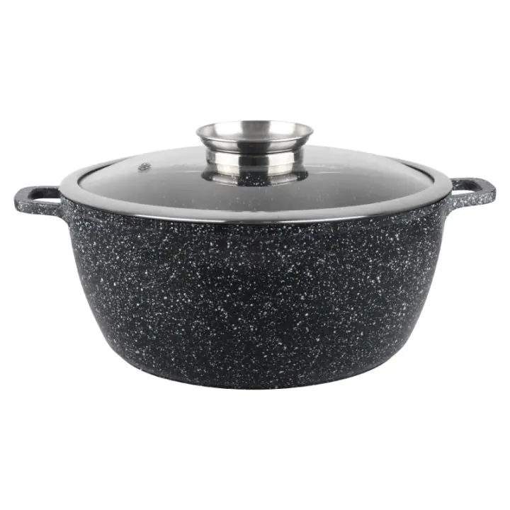 Тенджера с капак Oliver Voltz OV54318C22, Ø22x10 см, 3.2 л, Лят алуминий, Керамично мраморно покритие, Черен, (35945600)