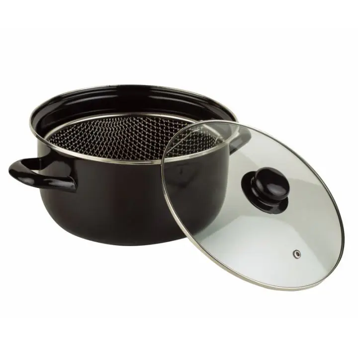 Тенджера с кошница за пържене Rosberg R51213J, 24 см, 4.5L, Индукция, Емайл, Черен, (20608)