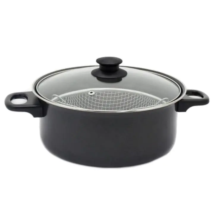 Тенджерa с кошница за пържене Rosberg R51213A, 24 см, 4 литра, Черен, (17930)