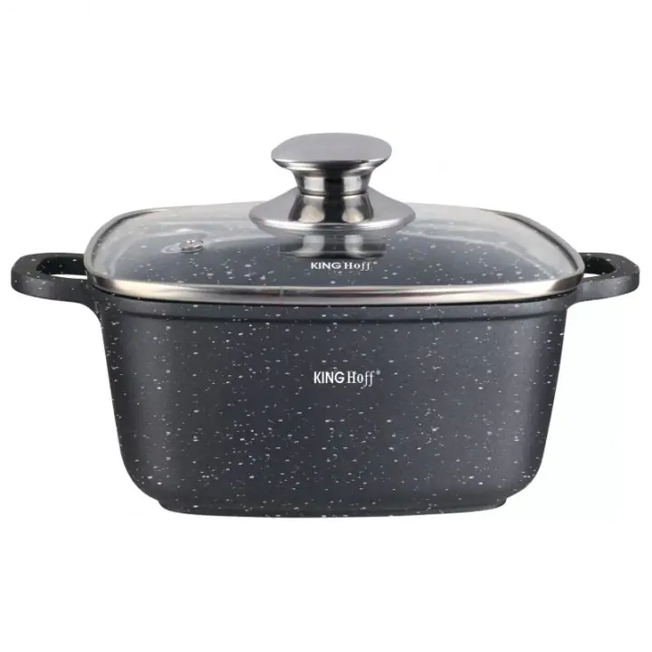 Тенджера за фурна и котлон Kinghoff KH 1601, 20x20 см, 2.8 л, Мраморно покритие, Индукция, Черен, (35946304)