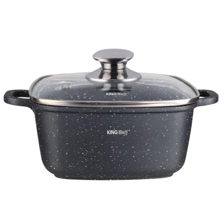 Тенджера за фурна и котлон Kinghoff KH 1603, 24x24, 4.5l, Мраморно покритие, Индукция, Черен, (15680)