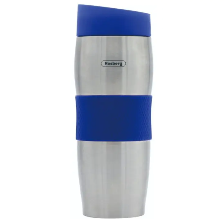 Термочаша Rosberg R52011C, 380 мл, Двойни стени, Ергономична, Неръждаема стомана, Син/инокс, (35944169)
