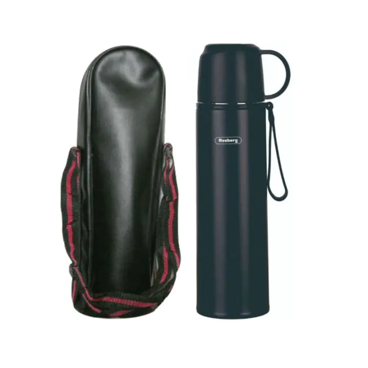 Термос с калъф Rosberg R52010FB, 0.5 л, Двуслойна вакуумна изолация, Капак чаша, Черен, (35944190)