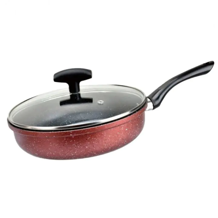 Тиган с капак Rosberg R51319G26CD, 26 см, Дълбок, Мраморно покритие, Индукция, Бордо меланж, (22278)